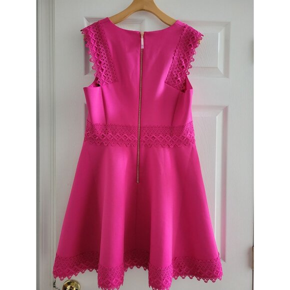 Ted Baker Hot Pink Cocktail Skater Mini Dress Size XL Lace Scuba Party Event - Picture 6 of 9